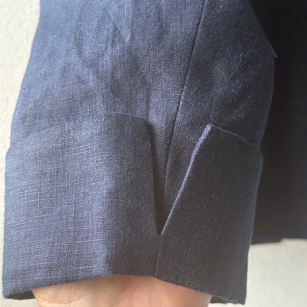 Anne Klein Navy Blue Linen Size 14W Jacket Collared Front Button Office Career - Picture 5 of 9